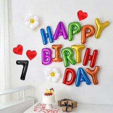 해피제이니 생일 레터링 호일풍선 숫자 하트풍선 데이지풍선 생일파티세트, 1세트, 레인보우 숫자7