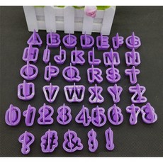 紫色字母數字符號壓模 40件套組 適用於餅乾翻糖蛋糕裝飾, 1個, 特價40入紫字母壓模