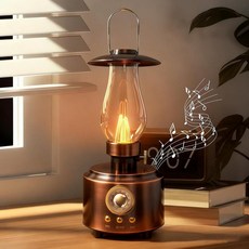빈티지 등유 블루투스 스피커 라이트 HD 사운드 IPX4 방수 침대 옆 야간 조명 AUX/TF 카드/USB 야외 홈 데코 선물용 구리, 빈티지 구리