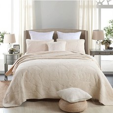 침대 전체 덮개 이불 침구 230cmx250cm, 베이지 팜리프