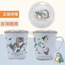 貓福珊迪 附蓋不鏽鋼杯 304不鏽鋼水杯 鯊魚貓造型杯 台灣製, 1個