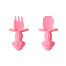 嬰兒動物貓爪硅膠餐盤寶寶進食盤子可拆卸盤子兒童硅膠吸盤式餐具, 1個, 短柄叉勺粉色:如圖