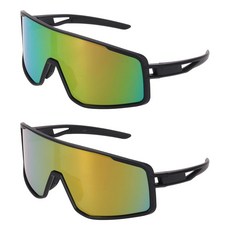 HARFINGTON 2피스 스포츠 선글라스 사이클링 편광 남성용 산악 자전거 운전 낚시 달리기 블랙 프레임 컬러풀 블루 & 투명 193727, 2, 블랙 프레임 글레어 퍼플 & 글레어 레드