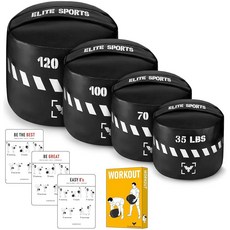 Elite Sports 튼튼한 운동용 샌드백 - 파워리프팅 전투 훈련 및 전신 운동을 위한 채워지지 않은 내구성 있는 (블랙 15.9kg(35파운드) 117254, Elite Sports 튼튼한 운동용 샌드백 - 파워리