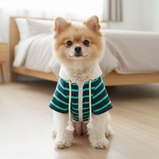 강아지후드집업 반려동물 기모후드티 애견옷 스트라이프 반려견 티셔츠 (공장직영판매), 1개, 그린