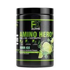 FXSUPPS Amino Hero 사워 아이스 맛 (25회분) | 남성 및 여성용 운동 후 회복 음료 | BCAA EAA 및 전해질이 함유된 에너지 파우더 믹스 | 지구력과, FXSUPPS Amino Hero 사워 아이스 맛 (2, 350g, 1