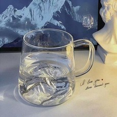 日式帶把富士山玻璃杯，耐熱高硼硅茶杯，家用喝水杯, 遠山杯,301-400ml, 1個