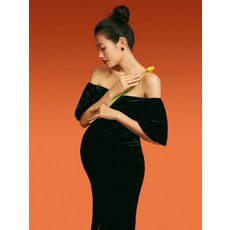 만삭사진 만삭 촬영 드레스 롱 원피스 벨벳 주수 컨셉 의상 오픈숄더