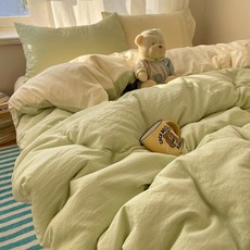 《小日子家居館》被套單件150x200學生單人 非純棉, 奶油抹茶綠,150x200cm單被套