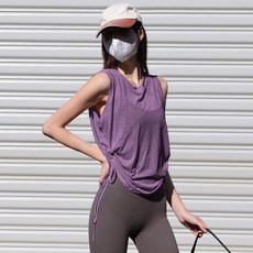無袖抽繩運動背心 女 夏季薄款寬鬆瑜伽健身上衣
