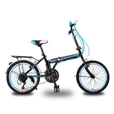 BIKEONE L16 城市休閒20吋21速通勤便攜後貨架折疊自行車, 黑藍, 1個