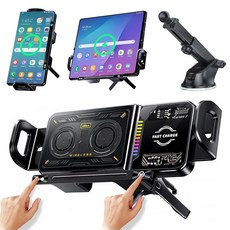 MZYSKJ 15W 고속 무선 차량용 충전기 마운트 MagSafe 호환 자동 클램핑 및 90° 회전 휴대폰 홀더 내장 배터리 원터치 컨트롤 RGB LED 조명 대시보, MZYSKJ 15W 고속 무선 차량용 충전기 마운트,