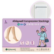 올데이웰 압박 스타킹 무릎형 발트임+ 스타킹 전용 세탁망 세트 (CE인증 베이지색), 종아리/무릎 높이, 1개