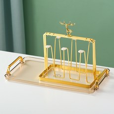 엘크식 물컵걸이 컵홀더 컵수납대 가정용선반 거실 유리컵걸이 물빠짐, 녹두철6컵홀더+핸드앰버쟁반, 1개