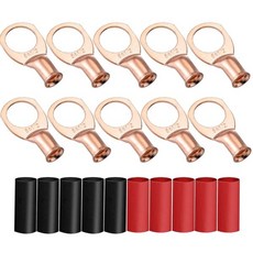 Hermia 10PCS 8 AWG - 12인치 구리선 러그 헤비 듀티 배터리 케이블 끝 UL 목록 배터리 러그 튜브형 링 단자 31 열수축 튜브가 있는 배터리 단자 커넥터