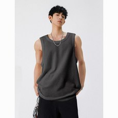 條紋夏季新款肌理青少年運動寬鬆打底無袖背心男士坎肩美式薄款