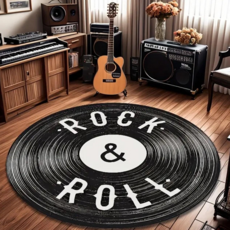 ROCK&ROLL 블랙 원형 LP 러그 동그라미 가정용 락앤롤 러그 흡수 패드 현관문 발 패드 침실 탁자 카페 인테리어 독특한디자인 포인트 소형 중형 대형러그 뮤지션