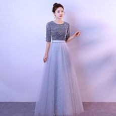 연주회 콩쿠르 합창단 단체 롱 드레스 반팔 7부 스팽글 빅사이즈 S- 4XL 원피스