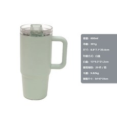 20oz 帶手柄保溫杯 透明蓋 冰霸杯, 淺綠64444,600ml/20oz, 1個