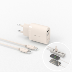 DRION 가정용 충전기 C타입 USB 2구 듀얼 멀티 포트 5V 2A 어댑터 CTOC 케이블 아이폰 갤럭시, 1개, 베이지