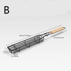 휴대용 바베큐 그릴 바구니 나무 손잡이 그릴망 고기 캠핑 로스팅 도구, 1개, 3. B