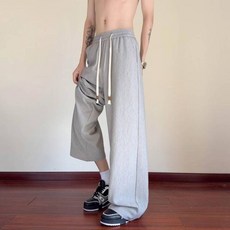 男款涼感褲 夏天輕薄透氣吸汗速乾冰絲闊腿長褲, 灰色