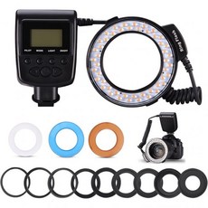 일반 LED 매크로 플래시 라이트 LCD 디스플레이 48개의 LED 4개의 모드 7단계 밝기 9개의 어댑터 링 파란색 및 주황색 디퓨저 DSLR 카메라용 Genericthqmb, 1개