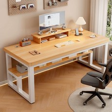 컴퓨터 책상 다용도 책상 게이밍 데스크 모니터 받침대 포함, 우드톤