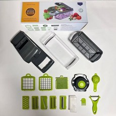 多功能切菜器 商用廚房切丁擦絲器 家用土豆切片刨絲瀝水器, 【長型切菜器】16件套3刀（勺狀）, 1個