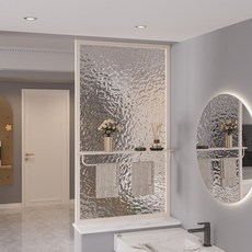 衛生間半牆玻璃屏風隔斷 鐵藝置物架 洗漱台客廳遮擋 定製 現代簡約, 鐵藝金色 長虹鋼化玻璃,整裝