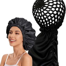 루베이 휴대용 2in1 수면 헤어캡 + 헤어 스카프 수분 유지/엉킴 감소/컨트롤 덤벙덤벙 모발관리 전용, 1개, 블랙