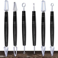 臺灣熱賣 廚房鵰刻刀雙頭不銹鋼V型劃綫U型拉刻刀O掏刀防滑學生果蔬鵰花刀 KOBY, 【黑色】全套6把黑色拉刻刀, 1個