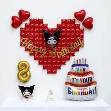 [파티랑]빅하트 캐릭터가랜드생일풍선세트 풍선펌프포함, 34-8)쿠로미 빅하트케익풍선세트 숫자 8, 1세트