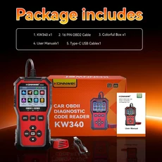 2026 KONNWEI 자동차 OBD 진단 도구 엔진 결함 코드 삭제 O2 센서 테스트 데이터 클라우드 인쇄 스캔, 01 KW340