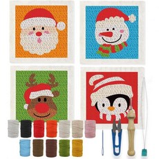 BEUNITONE 4pcs 성인용 크리스마스 펀치 바늘 키트 스타터 아트 크래프트 및 홈 데코용 DIY 쉬운 자수 세트 패턴 도구 원사가 포함된 니들링 프로젝트 지침 9.4 x