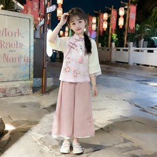 女童漢服套裝2026夏日新款中式薄款唐裝兒童古風超仙長袖國風童裝