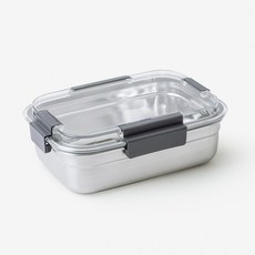 JAJU 透明不銹鋼密封容器1450ML_矩形 其他, 透明(蓋子)+不鏽鋼銀(保鮮盒)