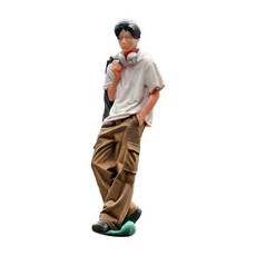 HAIMINGJUN 1:64 반팔 소년 모형 레진 소재 세련된 남성 사실적인 미니어처 인물 모형 데스크탑 장식 모래 테이블용, 2.8cm, 흰색 갈색, 수지