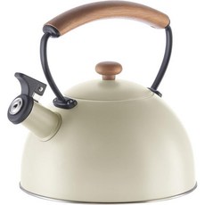 티포트 주전자 스토브 탑용 OGGI 티 64온스 1.9리터 큰 호루라기가 있는 스테인리스 스틸 유지 냉각 목재 손잡이 이상적인 온수 보일러 따뜻한 회색, Warm Gray