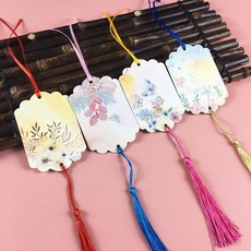 臺灣出貨 創意幼兒園許願卡吊樹卡心願卡懸掛件吊牌兒童開學祝福空白卡片紙, 新款水彩花朵40張配彩色絲帶流蘇, 1個