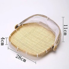 臺灣出貨 竹編沙網罩 餐桌罩 瓜果剩菜剩飯罩 防蟲防蚊罩 網紅擺拍罩 竹編籃 編織籃 竹編收納籃, 方形網罩小號, 1個