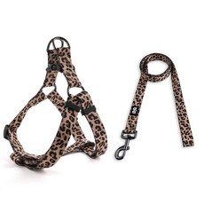 QQPET 펫S 강아지 하네스 목줄 세트 조절 가능한 튼튼한 당김 없는 홀터 소형 중형 대형견 등 클립 비틀림 방지 산책에 적합 (S(가슴 둘레 35.6-50.8cm(14-20, 카키 레오파드