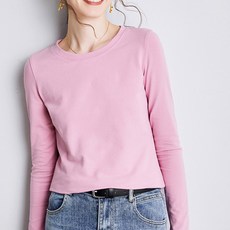 데일로엔 여성용 무지 라운드넥 긴팔 티셔츠