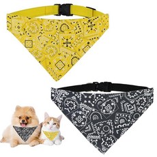 WishLotus 고양이 및 소형견 중형견용 강아지 반다나 조절 가능한 삼각형 스카프 턱받이 칼라 외출용 D링 포함 (블랙+옐로우 미디엄) 216269 8617708675
