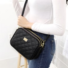 FROMHEAVEN Lussen 菱格紋女士迷你斜背包, 黑色