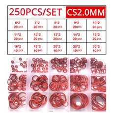 VMQ 실링 레드 실리콘 와셔 실리카겔 CS 세트 키트 가스켓 오링, red 2 0mm (250pcs)