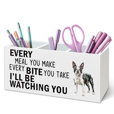 TWRVI Boston Terrier 조리대용 강아지 주방 기구 홀더 강아지 장식 애호가 선물 재미있는 모든 식사를 할 때마다 먹을 때마다 나무 식기 홀더 정리함 주방 테