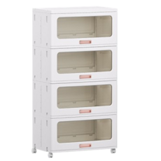 多層透明抽屜收納櫃附滑輪，大容量摺疊收納箱，簡約風格客廳臥室儲物櫃，多功能儲物整理, 白色, 1件