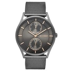 Skagen 홀스트 남성용 손목시계 브라운 레더 쿼츠 아날로그 스테인리스 스틸 앤 레더 (SKW6086), 건메탈 메시