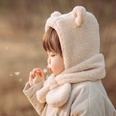 [KC인증] 유아 아기 모자 뽀글이 곰돌이 머플러 일체형